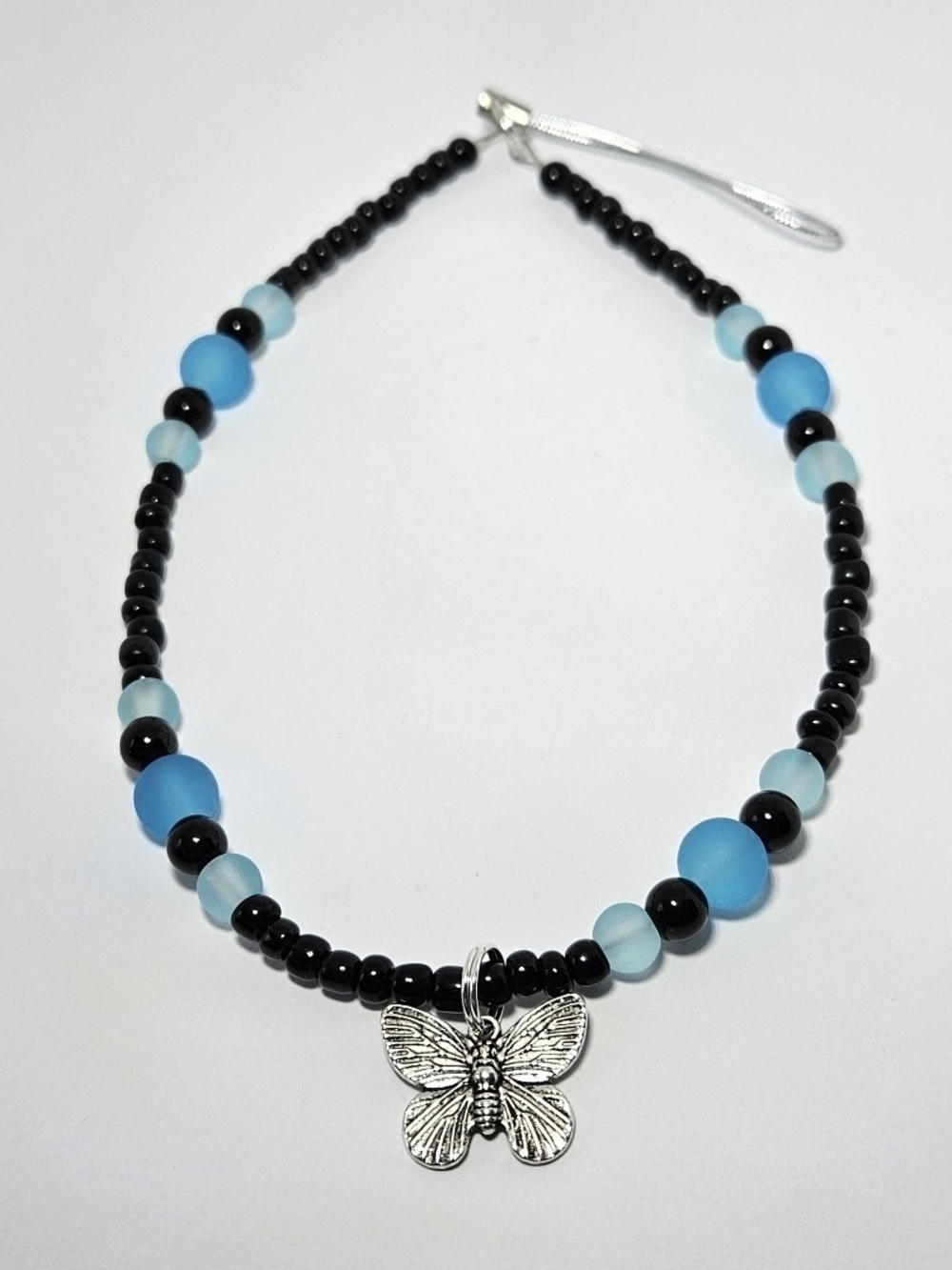 Handmade Blue and Black Beaded Butterfly Phone Charm